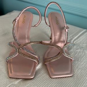 Cute Pink Shimmer Rhinestones Open Sandal Heels